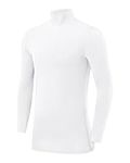 PowerLayer Men's Compression Base Layer Top Long Sleeve Under Shirt - Mock Neck - White, L