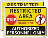 Restricted Area Signs Authorized Personnel Only Signs Stop Do Not Enter Signs 14"x10" Metal Reflective Rust Aluminum UV Protected Waterproof Durable Easy Mounting Outdoor Use Fade Resistant 2 Pack