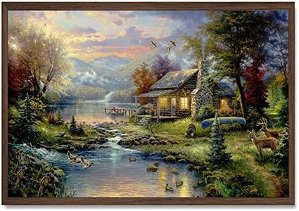 Thomas Kinkade Canvas Painting - Village Prints Pictures Farmhouse Mountain Lake Nature Wall Art for Living Room Bedroom Decor 16x24 Inch Unframed