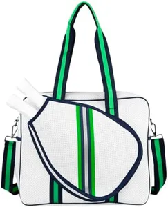 Queen of the Court Pickleball Bag, Pickleball Bag with Fence Hook, pickleball tote, Pickle Ball Bags for Women, Cute Pickleball Bag (White Navy/Green/Silver)