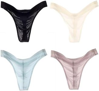 Alienjoy Tanga para hombre, ropa interior sexy, tanga de cintura baja, tanga de hielo, calzoncillos lisos, sin costuras, transparentes, Multicolor (4 unidades), XXL