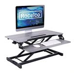 Rocelco Standing Desk Converter 31.5 Inch Sit Stand Up Dual Monitor Tabletop Riser with Tablet Mount, Height Adjustable Home Office Workstation - Deep Keyboard Tray for Laptop Mouse - Gray (R VADRG)