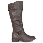 Brinley Co. Women's Harley Riding Boot Regular & Wide Calf, Brown, 4 UK