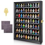 Hatovo Minifigure Display Case - Collectible Toy Minifigure, Action Figure Display Cabinet - Wall Mount Lockable Showcase - Includes Foot Supports and Microfiber Cloths - Black