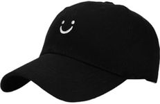 Malaxlx Smile Face Black Baseball Cap for Men Women Adjustable Washed Distressed Plain Cap Dad Hat