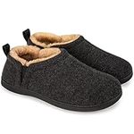 Snug Leaves Mens Slippers Memory Foam Faux Wool Warm Anti-Slip House Shoes Black，10-11 UK