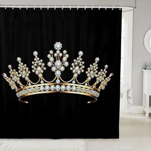 Feelyou Gold Crown Shower Curtain Girls Women Luxury Diamonds Bath Curtain for Kids Teens Luxurious Gorgeous Bathroom Curtain Gray Black Waterproof Fabric Curtain Stalls Bathtubs Decor 72"x72"