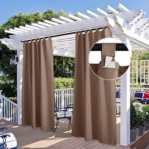 StangH 2 Panels Outdoor Blackout Curtains - Detachable Top Waterproof Curtain Shade for Patio Door, Windproof UV Protection Divider Drapes for Pavilion Hut Gazebo, Tan, W52 x L84