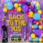 Homyplaza 90's Birthdays Party Supplies Bundle Includes Inflatable Disco Ball Radio Boom Box Retro Mobile Phone Guitar and Microphone Back to 90s Hip Hop Decorations, 101 Pieces, Multicolor