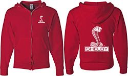 A&E Designs Ford Shelby Cobra Front and Back Full Zip Hoodie, Red 3XL