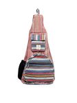 The House of tara Handloom Fabric Backpack for Women 27 Ltrs | Casual Cotton Bags with Metallic Zip Closure & Adjustable Shoulder Straps | Waterproof Backpacks for College & Travel (Pink Blue)