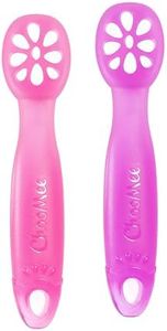 ChooMee FlexiDip Baby Starter Spoon | Platinum Silicone | First Stage Teething Friendly Learning Utensil | 2 CT | Pink Purple