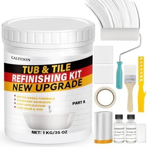 Tub and Tile Refinishing Kit, White Tile Paint 35oz with Tools, Odorless DIY Countertop Paints for Wall, Fiberglass/Bathroom/Floor/Cabinet/Kitchen/Porcelain (White)
