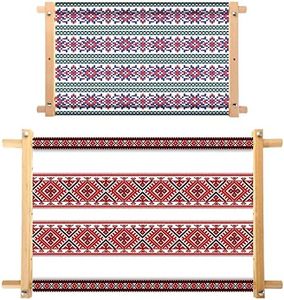 2 Pcs Adjustable Cross Stitch Frame Bamboo Beech Wood Tapestry Scroll Embroidery Frames Quilt Scroll Frame Quilting Frame Needlepoint Holder for Sewing Projects Craft, 21.5" x 12", 26" x 17.7"