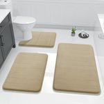 Yimobra 3 Pieces Memory Foam Bath Mat Set, XL, L and U-Shaped Size for Bathroom or Bedroom Rugs, Tub, Contour Toilet Mats, Non-Slip, Soft Comfortable, Super Water Absorption, Machine Washable, Camel