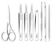 Beauté Secrets Blackhead Remover Tool Set of 8, Pimple Comedown Extractor, Whitehead Popping Treatment for Blemish, Zit Removing on Nose Face Skin, Non-Magnetic Straight & Curved Tip Tweezers for Mobile/Gadget/Laptop & Jewelry Repair