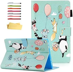 UUcovers Case for 10.1" Amazon Kindle Fire HD 10 Tablet 9th/7th Generation 2019 and 2017 with Stylus Holder Card Slots [Auto Sleep/Wake] Smart Stand PU Leather Magnetic Folio Cover, Panda Balloon