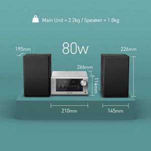 Panasonic Micro HiFi Stereo System, 80W – Silver