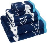 ORIGINAL KIDS 6 Piece Towel Set - Bath Time Shark Attack- 2 Bath Towel, 2 Hand Towel, 2 Washcloth in Bonus Tote Bag- 100% Cotton Jacquard Soft Reversible Absorbent Pool Beach Towel Gift - Navy Blue