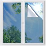 LUTE Window Films for Privacy, One Way Window Tint, Sun Blocking Heat Control Anti UV Door Window Coverings, Privacy Reflective Mirror Film, Removable Adhesive Sticker, Silver 23.6" X 157.4"