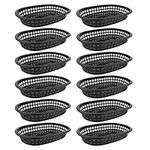 12Pcs Plastic Fast Food Basket, Oval Fruit Basket Burger Hotdog French Fries Baskets Restaurant Serving Tray Snack Bread Platter for Birthday Party Picnic Barbecue (Black)