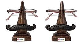 Pebble Crafts Handmade Wooden Nose Shaped Spectacle Specs Eyeglass Holder Stand (Antique) with Black Moustache (Set of 2)