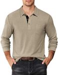 COOFANDY Mens Polo Shirts Long Sleeve Button Up Collar Polo T-Shirt with Pocket Casual Dress Slim Fit Goft Shirts Khaki