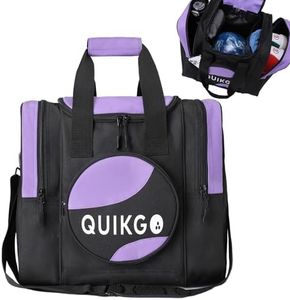 QUIKGO Bowling Ball Bag for Single Ball, Tote Bowling Bag with Padded Ball Holder, Fits Bowling Shoes Up to Mens Size 14, Built-in Accessories Mesh Pocket