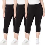 TNNZEET 3 Pack Plus Size Capri Leggings for Women, High Waisted Black Workout Yoga Leggings 2X 3X 4X, A-black/ Black/ Black, XXL