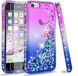 LeYi iPhone 6 / iPhone 6S Case [Pack of 2], Girl Personalized Liquid Glitter Transparent 3D Silicone Gel Shockproof Kawaii Case for Apple iPhone 6 / iPhone 6S Purple Blue