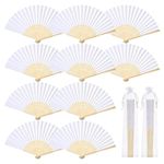 GWHOLE 12Pcs Wedding Fans Folding Fans for Church Wedding Gift, Wall Decoration, Party Favor, DIY Wall, Vintage Fan (Fabric/Bamboo)