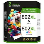 802 Printer Cartridge Combo, 802 XL Cartridge Remanufactured for HP 802 Ink Cartridge Compatible with HP Deskjet All-in-One 1050 J410a 1510 2050 3050 Deskjet 1000 J110a 1010 (2 Pack, black, tri-color)