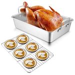 Leonyo Roasting Pan with Rack, 16 Inch Turkey Roasting Pan & Cooling Rack, Large Stainless Steel Baking Pans Non Stick Roaster Pan with Wire Rack for Cooking Ham, Cake, Lasagna, Casserole