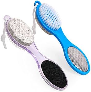 Fangze Pumice Stone Brush for Feet - 2 Pack Foot Brush Scrubber 4 in 1 Foot File Pedicure Paddle Kit for Foot Care (Lilac and Blue)