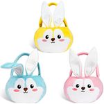 Easter Baskets 3 Pack Cute Empty Bunny Basket with Foldable Ears and Handle for Kids Boy Girl Gift, Easter Decor Set 3 Pink Blue Yellow