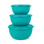 Zaib Stainless Steel Micrwoave Safe Containers With Lid For Kitchen Food Stroage | Euro Mixing Bowls (Classic Turquoise 3 B), Black