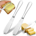 Stainless Steel Butter Spreader Knife, 2 Pcs Multi-Function Butter Spreader and Grater with Serrated Edge, 3 in 1 Kitchen Gadgets for Butter Cheese Jams Jelly (Silver)