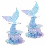 OLYCRAFT 2 Set 3 Tier Mermaid Cupcake Stands Mermaid Party Supplies Party Cake Decorations Sea Theme Cupcake Stand Holder Cardboard Cupcake Tower Holder for Birthday Wedding Party Favor