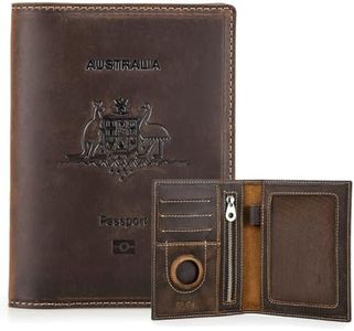 Contacts Full Grain Leather Airtag Passport Holder RFID Blocking Travel Passport Wallet Slim Passport Cover Case with 4 Cards Slots, Coin Pocket