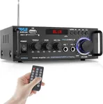 Pyle Wireless Bluetooth Stereo Power Amplifier - 200W Dual Channel Sound Audio Stereo Receiver System w/ RCA, USB, SD, MIC IN, FM Radio, For Home Theater Entertainment via RCA, Studio Use - PDA29BU