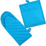 DII 100% Cotton, Machine Washable, Everyday Kitchen Basic, Oven Mitt and Pot Holder Gift Set, Neon Blue