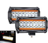 YUGUANG 7" Pair CREE LED Projector LED Light Bar 240W 24000LM Hi Lo Beam Pure White 6000K+3000K Amber Yellow Eyes Angel 9-30V OFF-ROAD Headlight Work Spot Light Flood Fog Lights Truck Tractor SUV