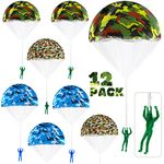 Artsper 12 Pcs Army Parachute Toys Action Figures Toys, Hand Throwing Camo Men Soldiers Toys, Tangle Free Throwing Toys Parachute, Outdoor Games for Kid Boys