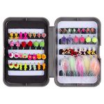 Bassdash Trout Fishing Flies Assortment 58pcs Include Dry Wet Flies Nymphs Streamers, Fly Lure Kit with Fly Box (57 pcs Assorted Steelhead/Salmon/Trout Flies)