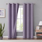 Melodieux 100% Blackout Curtains for Bedroom, Thermal Insulated Noise Reducing Linen Grommet Window Drapes for Living Room and Nursery, Purple, 42 x 84 Inch Length, 2 Panels