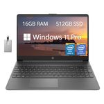 HP 15.6" FHD Laptop, Intel i3-1215U, 16GB RAM, 512GB SSD, Intel UHD Graphics, HD Webcam, Numpad, Wi-Fi 6, Bluetooth, Gray, Windows 11 Pro, 32GB Hotface USB Card