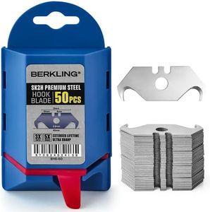 Berkling Utility Hook Razor Blades 50 PCS With Dispenser, SK2H Laser Sharpened Hardened, Ultra 3X Sharper and 5X Durable, Heavy Duty Replacement Blades for Carpet, Roofing Blade Knife, Box Cutter