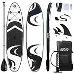 SUDOO 10FT 3M Inflatable Stand Up Paddle Board SUP Board 6” Thick Surfboard Lightweight Non-Slip EVA Deck SUP Package Complete Kit for All Skill Beginners Adults Fishing Yoga Surfing (Black)