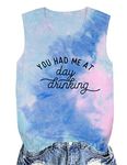 MOUSYA You Had Me at Day Drinking Tank Tops Women Funny Letter Print Sleeveless Shirt Causal Summer Drinking Tank Tees, Tie Dye, X-Large