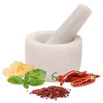 H&S Alliance Mortar and Pestle Set - Premium Stone Pestle and Mortar Grinder - Spice Herb Small Grinder for Kitchen - Pesto Guacamole Maker - 8.5cm (3.3") Diameter - White Marble